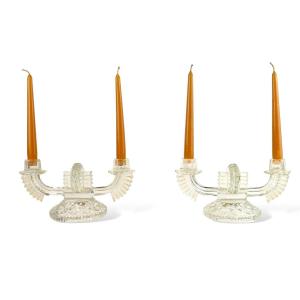 Pair Of Art Deco Glass Candlesticks - Italy 1930s